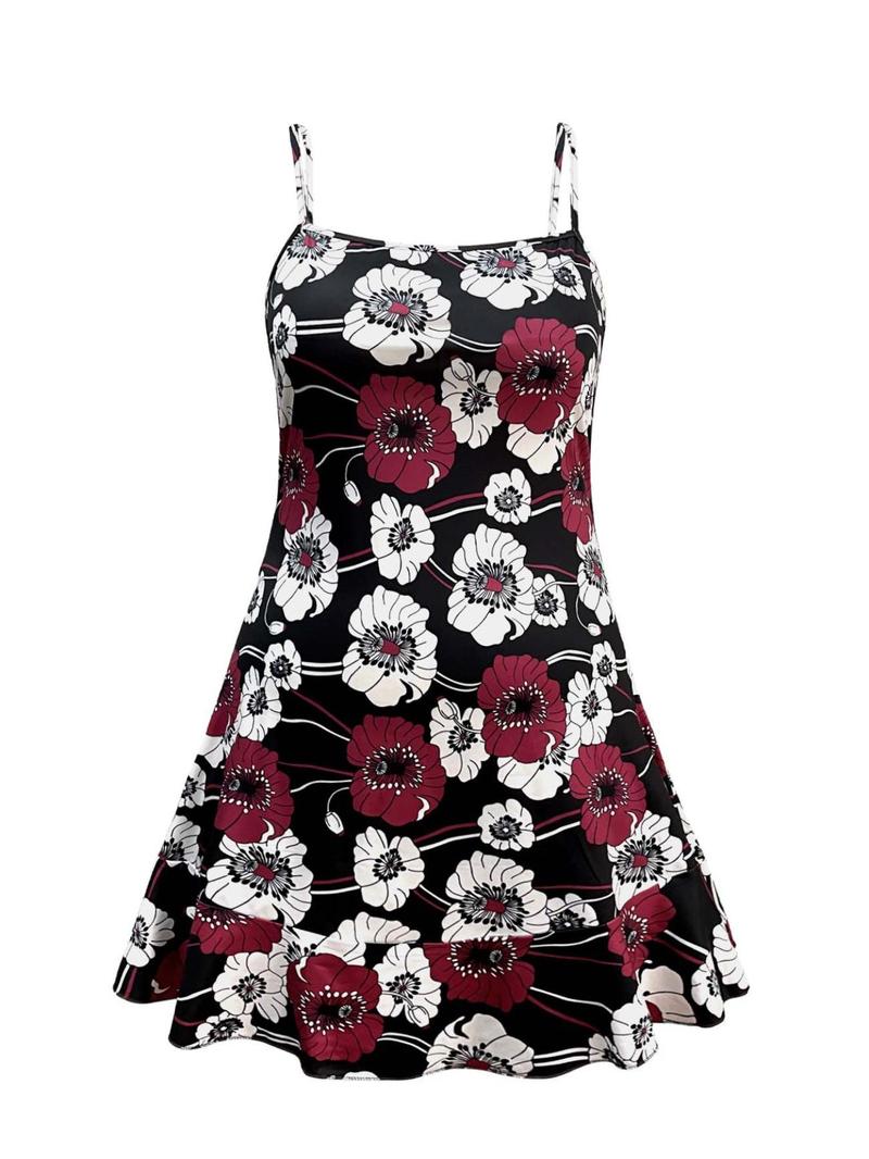 Product Introduction of 【Plus Size】 Floral Print Ruffle Hem Tie Front Two-piece Set, Elegant Cami Dress & Short Sleeve Outerwear for Spring & Fall, Women's Outfits for Daily Wear 9
