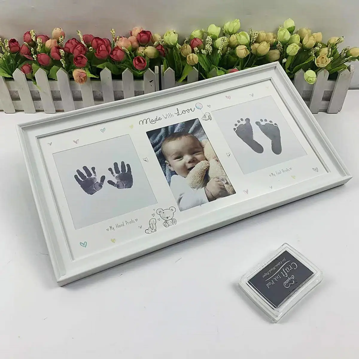 Hand Foot Print Photo Frame Picture Frames Baby Handprint Ornament Kit Keepsake Infant Footprint Decorate Stamp Pad