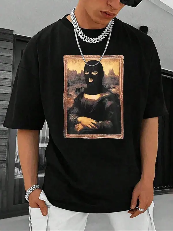 Men's Plus Size Funny Graphic Print Tee, Regular Fit Casual Drop Shoulder Short Sleeve T-shirt, Men's Summer Clothes for Daily Wear 0