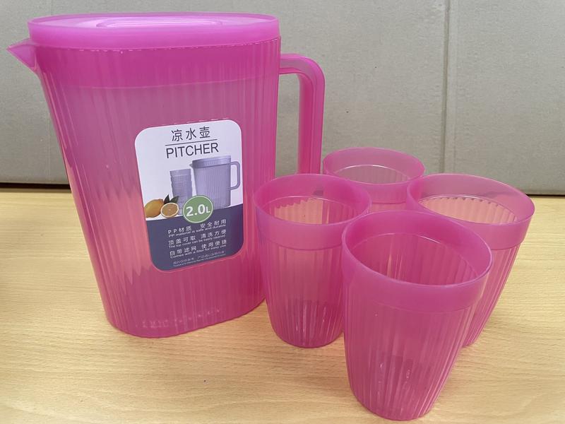 Product Introduction of JS Fashion UPGRADED 2000ML 5 IN 1 BIG SIZE Pitcher with 4 Cups Large High Quality Fiberglass Pitcher 6