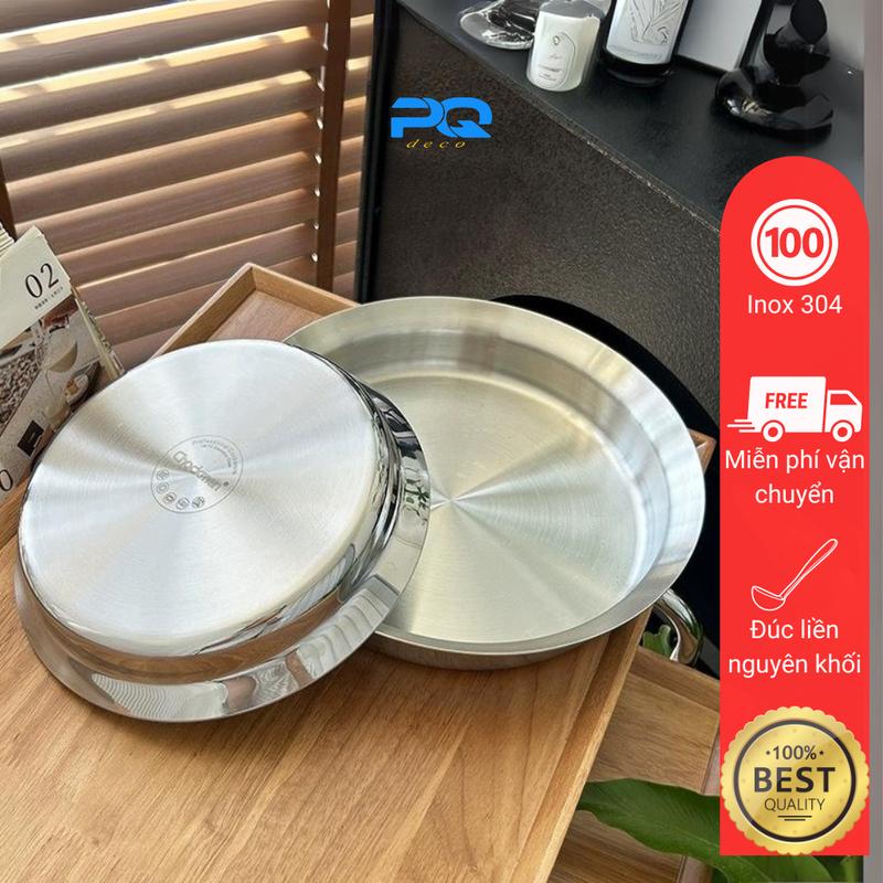 Khay đĩa kiêm chảo chockmen inox 18/10 đúc nguyên khối thép 3 lớp có thể đun nấu bếp từ 16/20/24cm