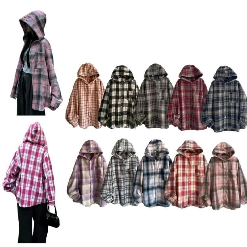Áo Khoác Sơ Mi Kẻ Caro Flannel Chất Liệu Cotton Nỉ Và Kate Nỉ Nam Nữ Có Nón Trùm Đầu (SMN) Bảo Đăng Jacket Women Top Có Cổ