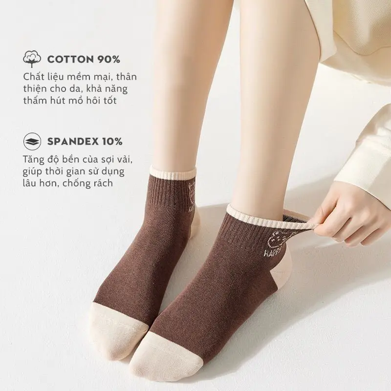 Tất cổ ngắn CHERRY chất liệu cotton, set 5 đôi họa tiết thêu dễ thương Nữ 2