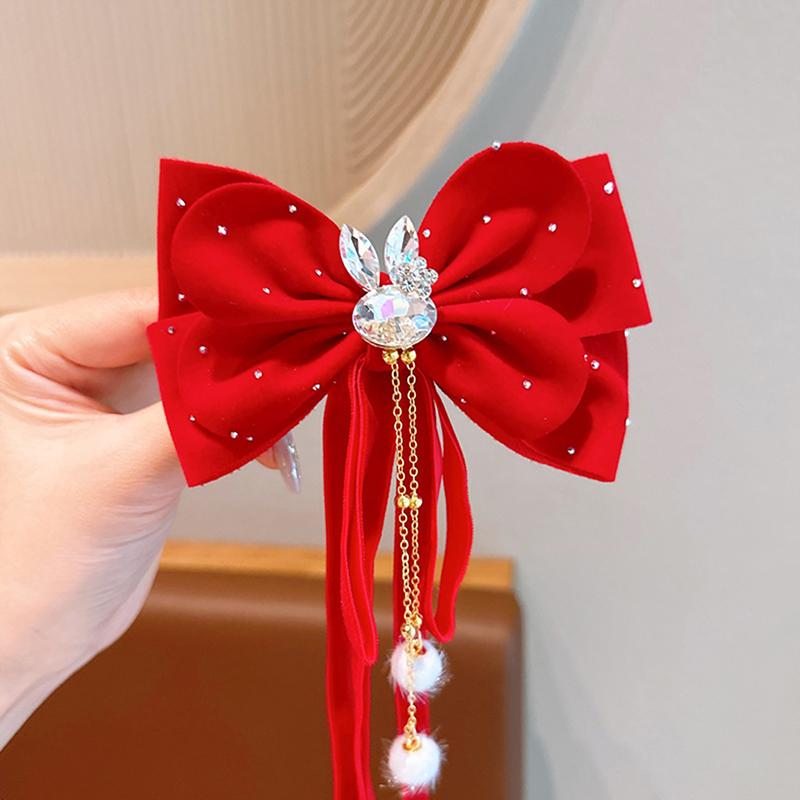 Product Introduction of New Year Red Ribbon Bow Hair Clips For Women Girls Vintage Hairpin Exquisite Headwear Chinese Style Hair Accessories Gifts 24