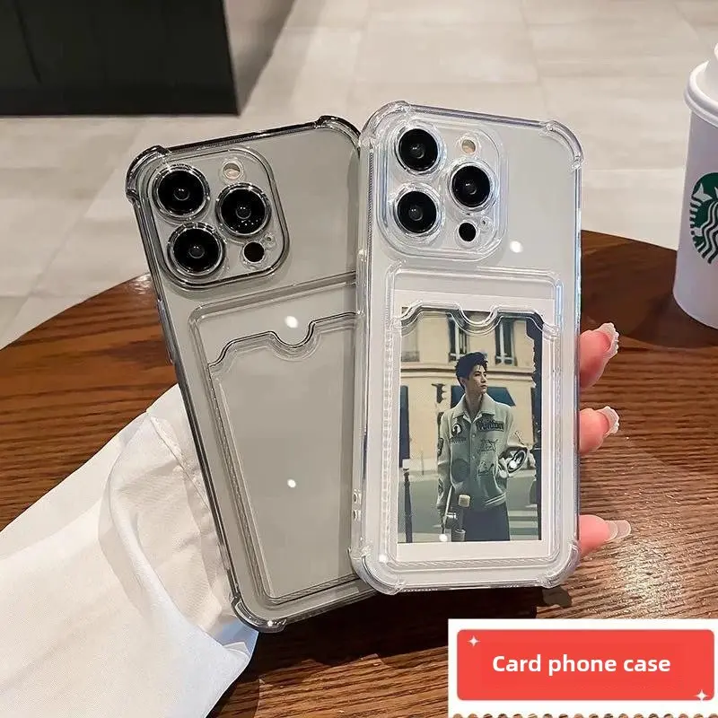 เคสโทรศัพท์มือถือ, วัสดุ TPU, โปร่งใส, กันกระแทก, พร้อมช่องเสียบการ์ด, เหมาะสำหรับ iPhone 16 Pro Max และ iPhone 13/14, ฝาครอบป้องกัน, การป้องกันกล้อง, เคสป้องกัน