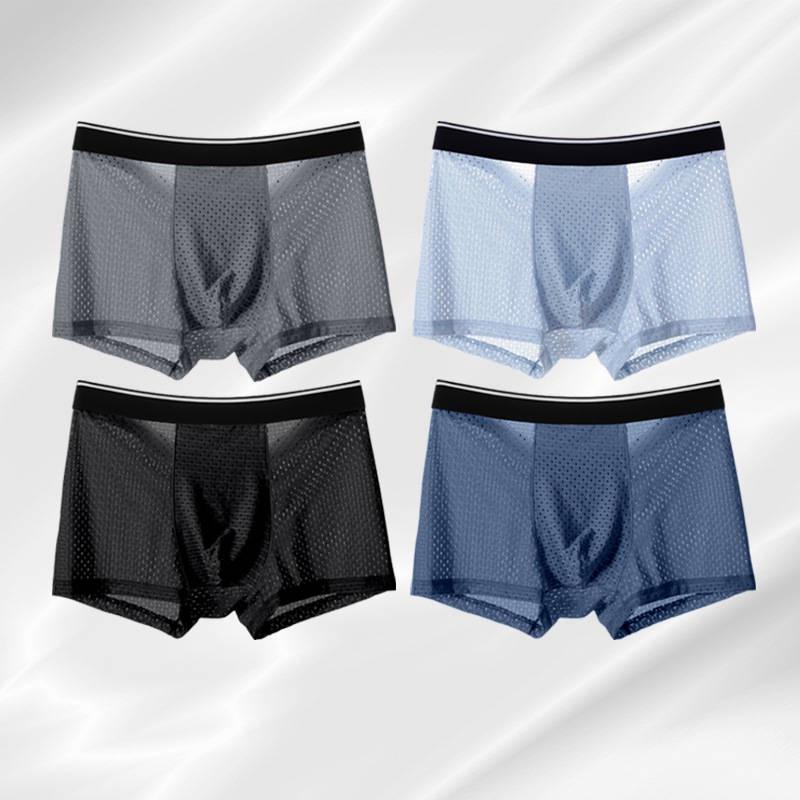 Quần Đùi Boxer, 4 Chiếc Trong 1, Đồ Lót Lưới, Dành Cho Nam Giới, Làm Bằng Lụa Lạnh Và Thoáng Khí, Thích Hợp Mặc Bên Trong 8