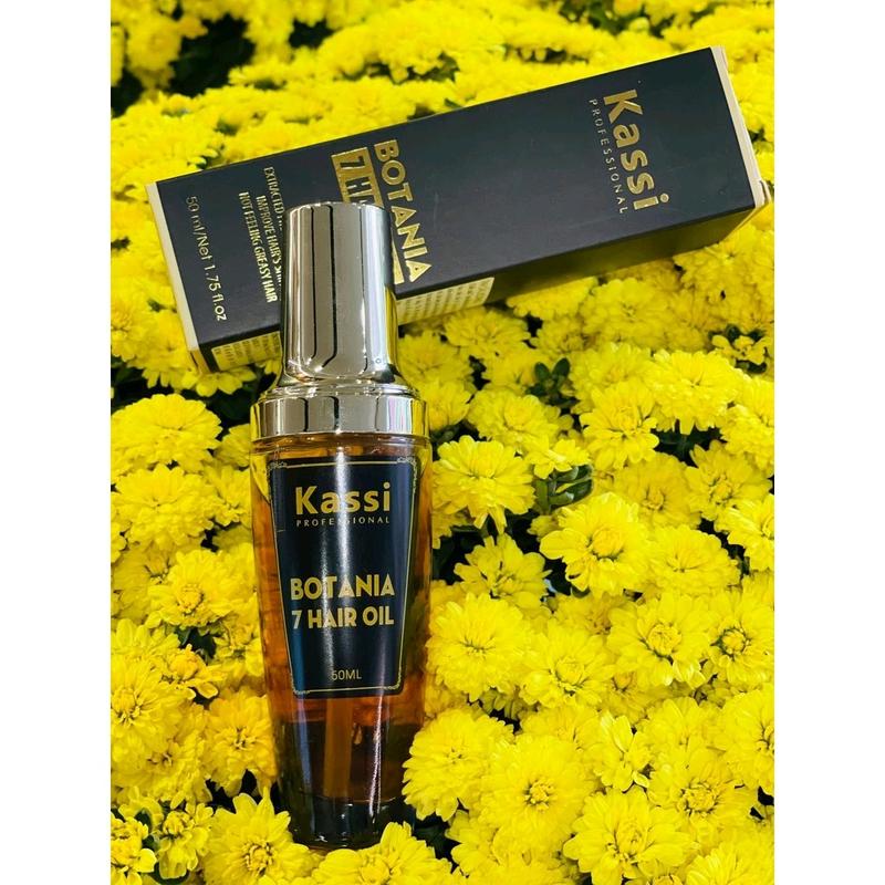 Tinh dầu dưỡng tóc Kassi Botana chiết xuất từ 7 tinh chất thiên nhiên giúp tóc mềm mượt chắc khỏe.