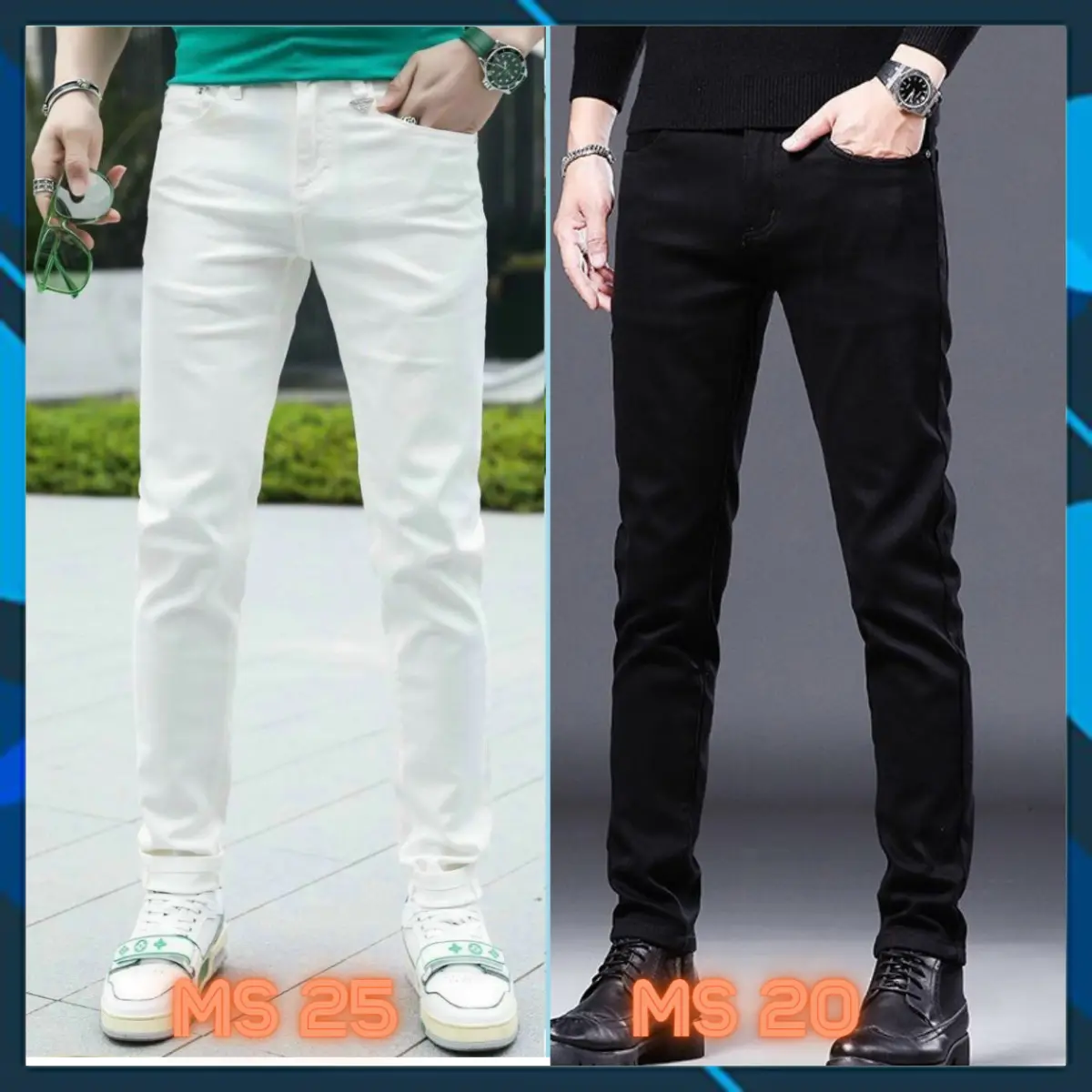 Quần Jean Nam Màu Trắng, Màu Đen Trơn Co Giãn Tốt, Form skinny Ôm Gọn Basic - Quần bò nam màu trắng, màu đen Menswear Denim Pants Có Túi