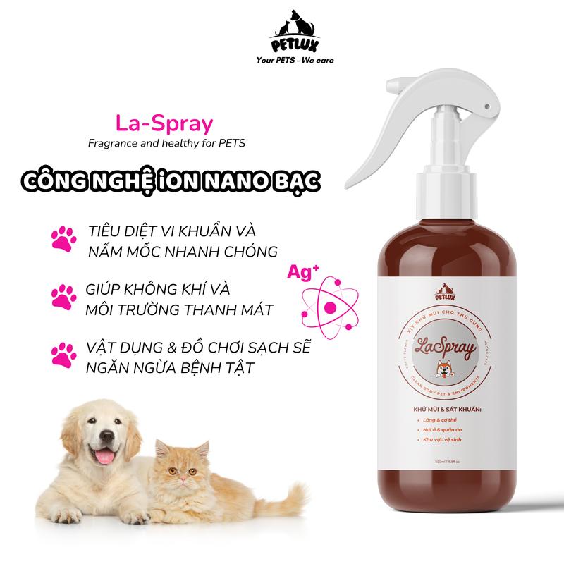 [2 Bình x 500ml] Xịt Khử Mùi Chó Mèo LaSrpay, Khử Khuẩn, Khử Mùi Hôi Khai, Mùi Chuồng Nuôi, Vật Dụng, Làm Sạch Không Khí Hạn Chế Bệnh Tật