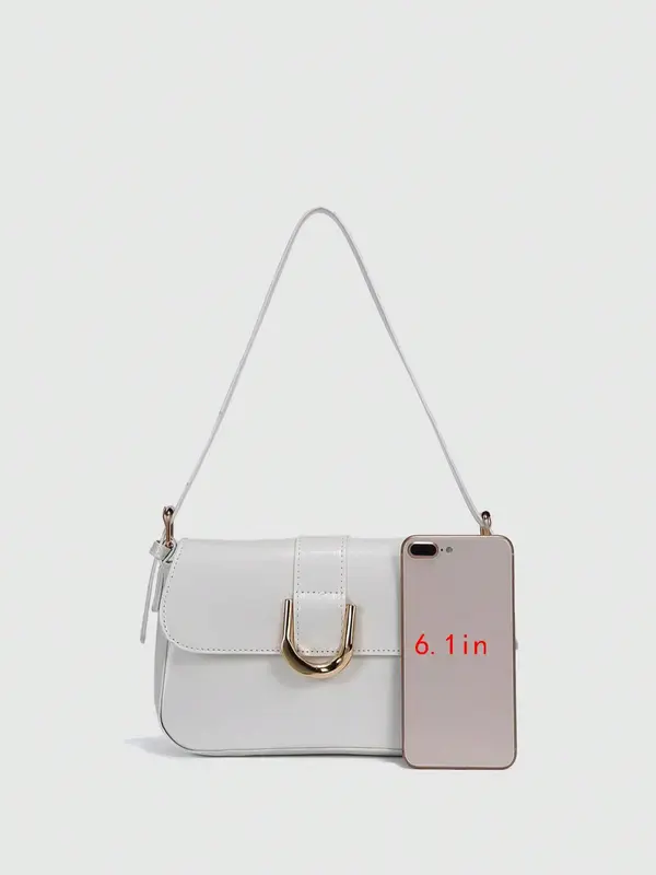 Women's Solid Color Shoulder Bag, Fashionable PU Leather Crossbody Bag for Daily Used, Casual Trendy Versatile High-quality Daily Commuting Bag 6