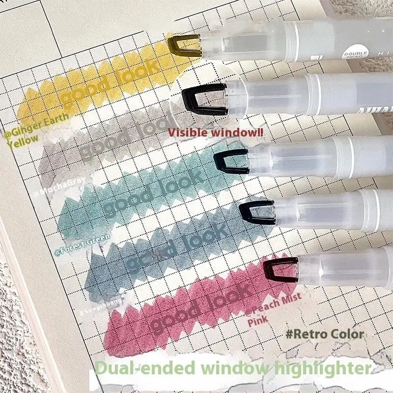 5Colors/Set Double Headed Highlighter Pen Set Unique Window Tip ...