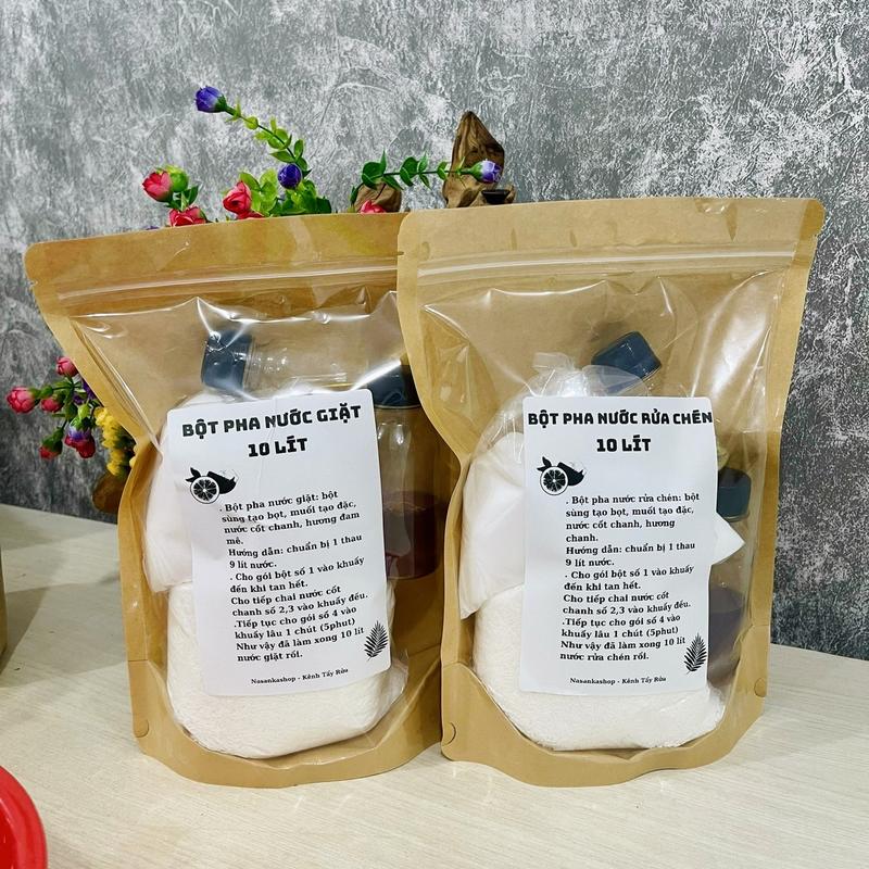 Product Introduction of Combo 2 túi Bột Pha nước rửa chén và nước giặc mõi loại pha 10 lít, cốt chanh tươi. Hương chanh, hương thơm 1
