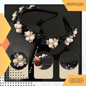 SIGVARDDTORE - Bando Jepitan Wanita Korea Dewasa Bondu Aksesoris Rambut Anak Hiasan Mutiara BND06 Perempuan Plastik Headbands