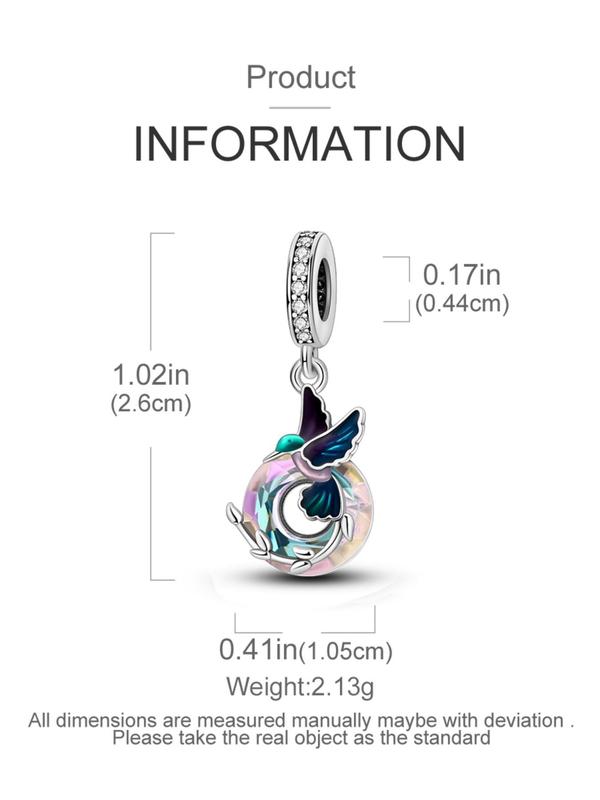 Hummingbird Design Pendant, Rhinestone Decorated Pendant for Bracelet & Necklace, Fashion Accessories for Women & Girls 1