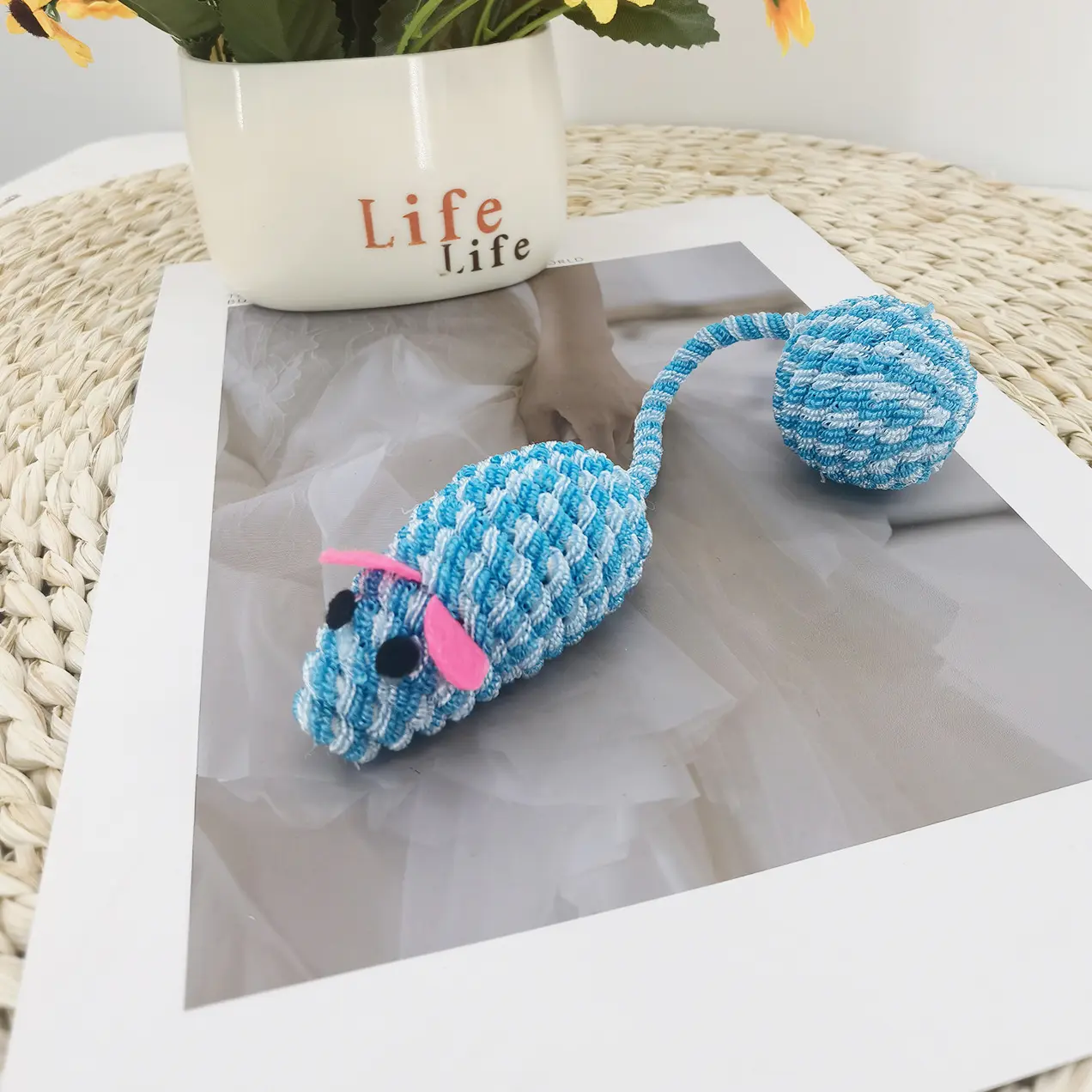Cat Play Mouse Slow Change Color Woven Mouse Tail Ball Cat Teaser Toy Sand Sound Self-Hi Toy