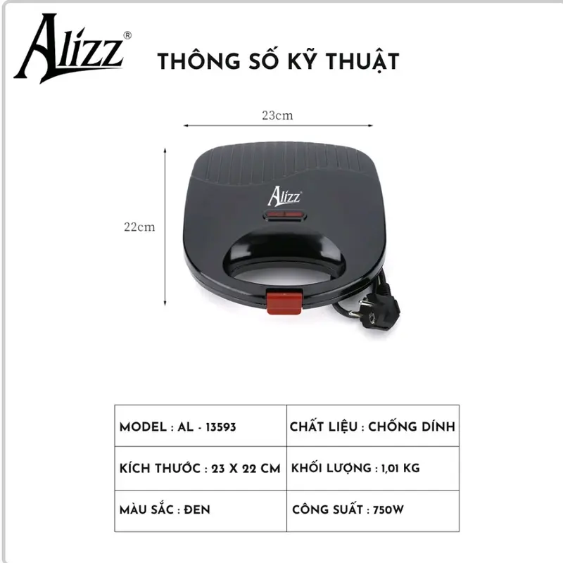 Máy Nướng Bánh Mì Sandwich Hình Gấu Mặt Cười ALIZZ 750W 4