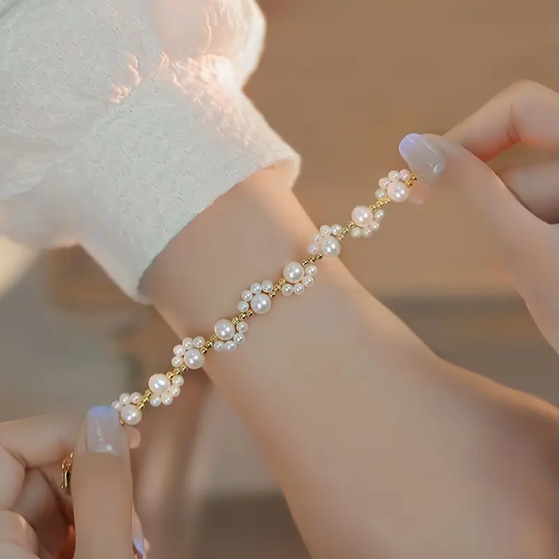 [Elegant Pearl Bracelet] Elegant White 1pc Faux Pearls Beaded Bracelet | Simple Zinc Alloy Luxury Versatile Hand Decoration 3