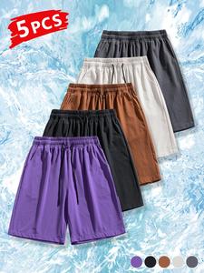 Men's Solid Color Drawstring Waist Shorts, Regular Fit Casual Comfy Breathable Quick Drying Pocket Shorts for Summer, Men's Bottoms for Outdoor Running Fitness