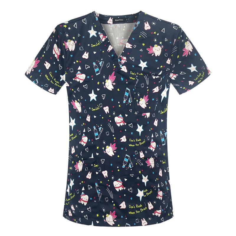 Product Introduction of Newest Fashion Unisex Nurse Doctor Uniform Workwear Scrub Top Cotton V-Neck Short Sleeves Pocket Printed T-Shirt (Size:S-XXL) 23