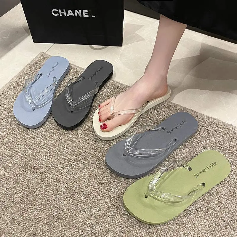Simple Summer 2025 Women's Flip Flops Outdoor Wear Anti-Slip Sandals Flat Bottom Rubber Sole EVA Material Solid Color Shoe