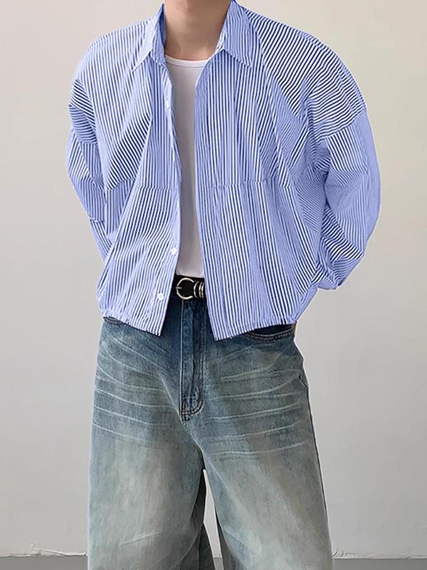 Men's Striped Print Button Front Shirt, Loose Casual Drop Shoulder Long Sleeve Collared Top for Daily Wear, Men's Clothes for All Seasons, Menswear 7