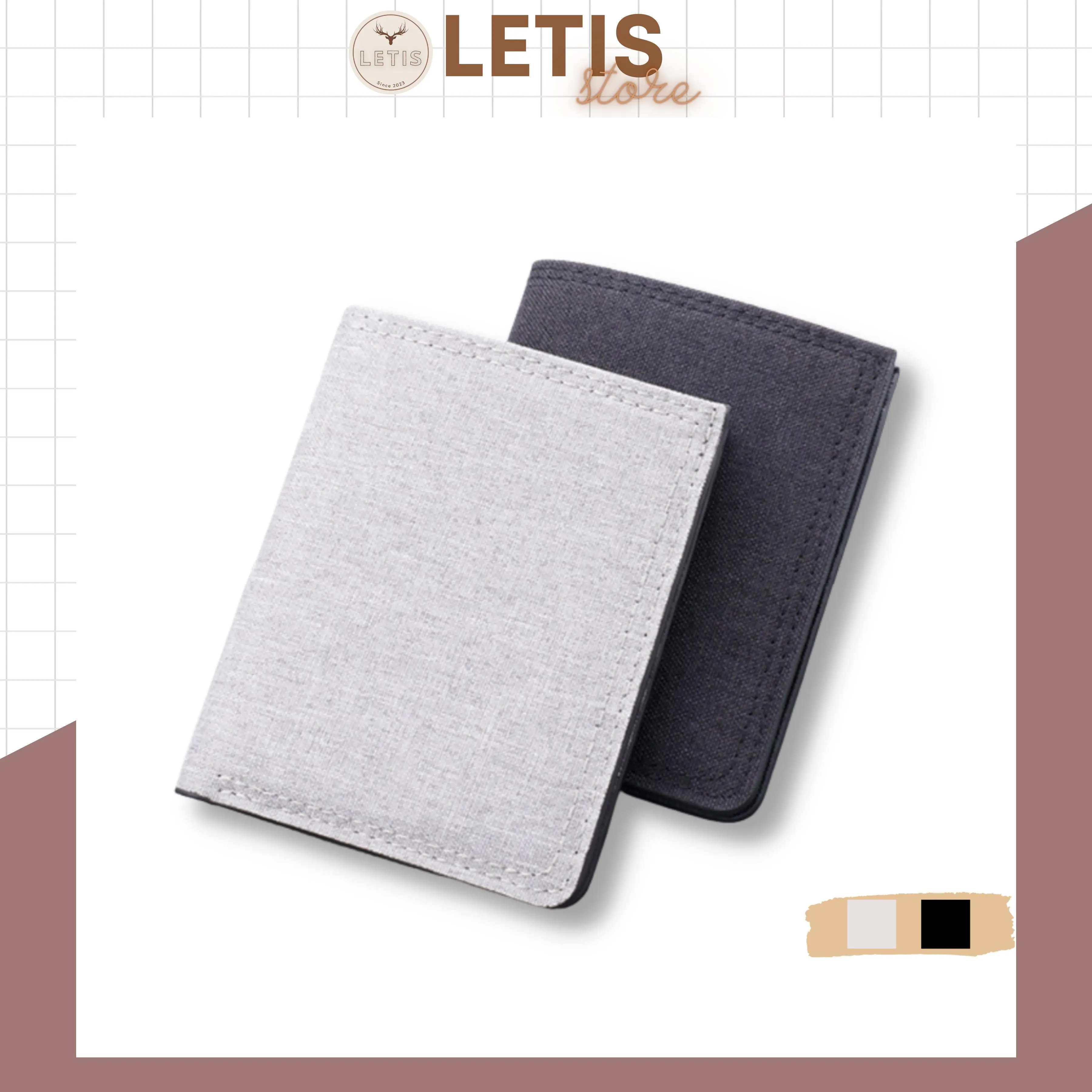 Ví vải canvas nam nữ dáng đứng LETIS VI09, bóp tiền thẻ nhỏ gọn tiện dụng màu cơ bản đơn giản chất liệu vải cao cấp