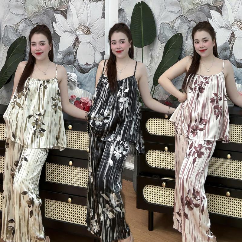 Set hai dây quần 9 tấc chất liệu lụa mềm mịn quần suông có 3 size cho khách dưới 80kg Nữ Women