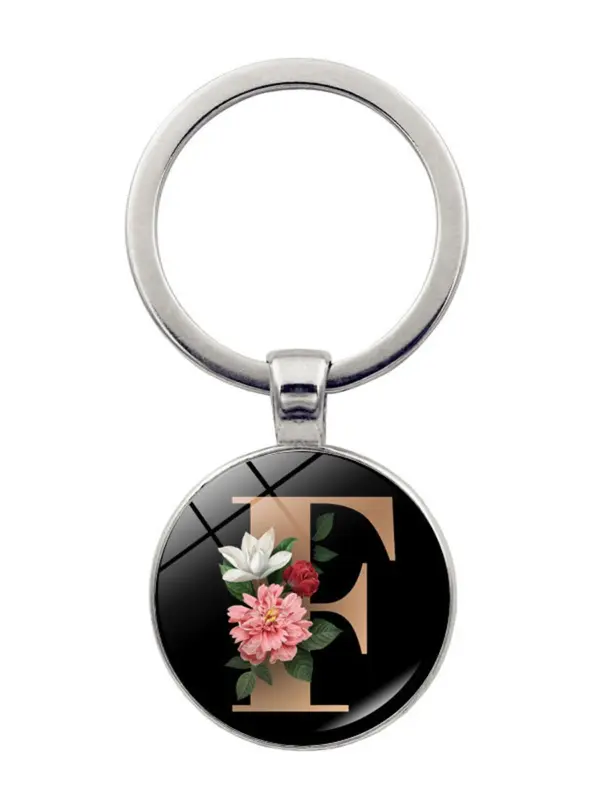 Fashion Colorblock Letter & Flower Pattern Metal Keychain For Men & Women, Fashion All-match Accessory, Trendy Accessories for Daily Life 6
