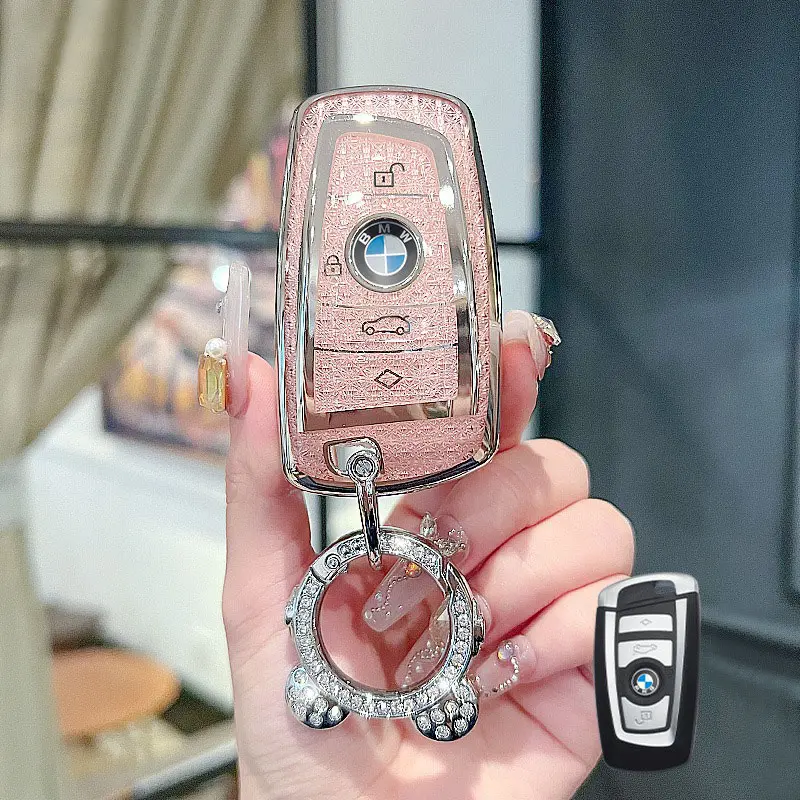 Crystal Pattern Texture For BMW X1 X3 X4 X5 X6 528 328 M3 E90 E60 F30 F10 F15 E86 E89 E91 E92 Car Key Case Cover Keychain