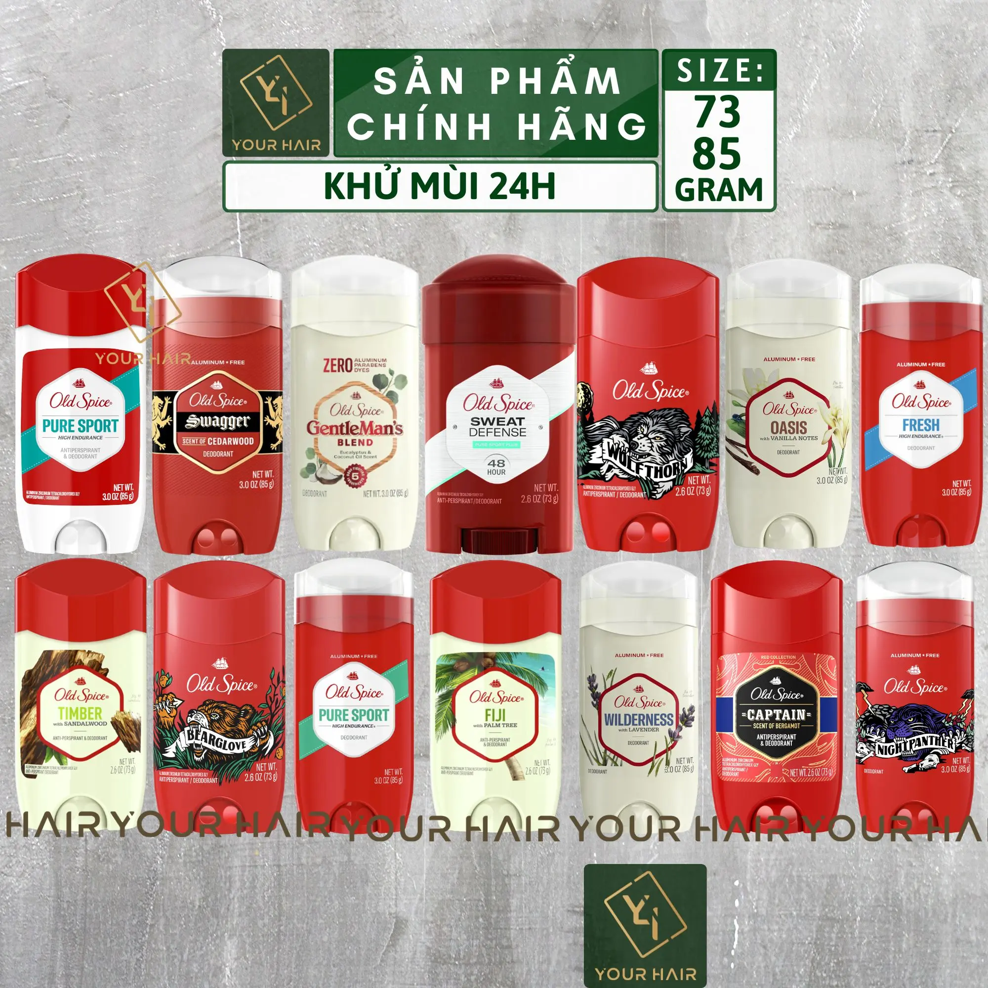 Lăn khử mùi Old Spice Deodorant Bearglove Wolfthorn Timber Fiji PureSport Fresh Original - 73gr & 85gr