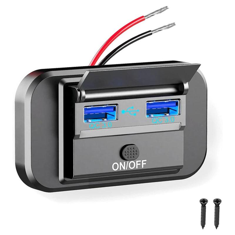 Product Introduction of Quick Charge PD Type C Dual USB Ports Car Bus Charger Socket Adapter 12V/24V USB Power Panel F7C2 52