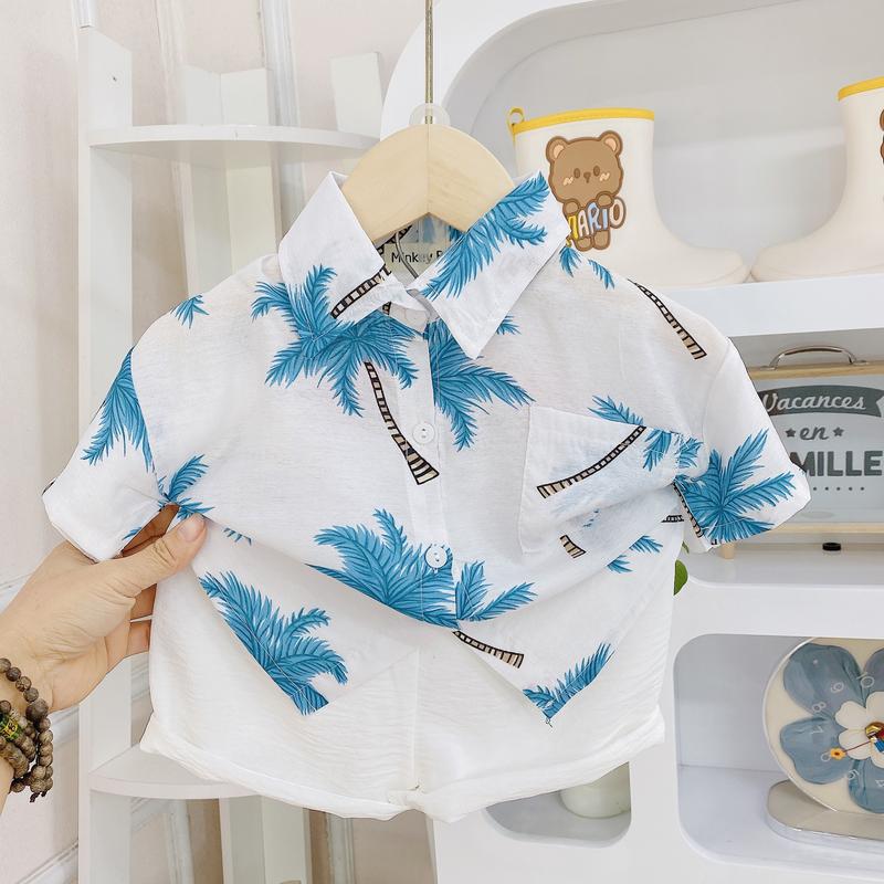 [ FREE SHIP] Full Size(8-26kg) Bộ Áo + Quần Sơ Mi Tay Ngắn Minkey Baby Hoa Lá Đi Chơi Chất  Đũi Hàng Thiết Kế Cho Bé Trai -Bé Gái ,Đồ Bộ Cho Bé Minkey Baby ,Minky Mom 5
