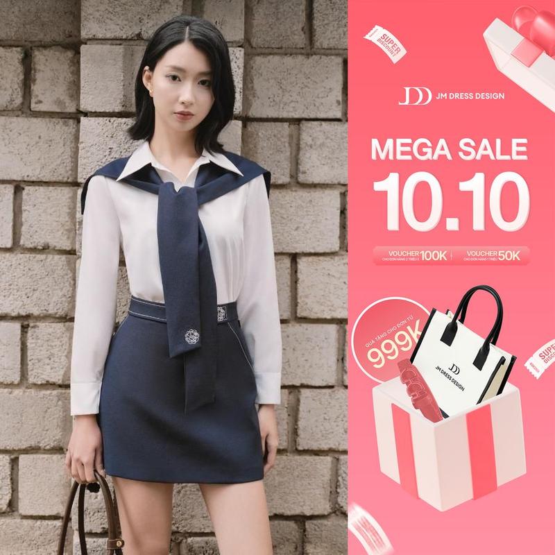 Set Áo Sơ Mi Cổ Đức Khăn Choàng 2S27.2508K, Chân Váy Chữ A Diễu Chỉ Cạp Bong 4S24.2508K, Set Đồ Công Sở Nữ Thanh Lịch JM