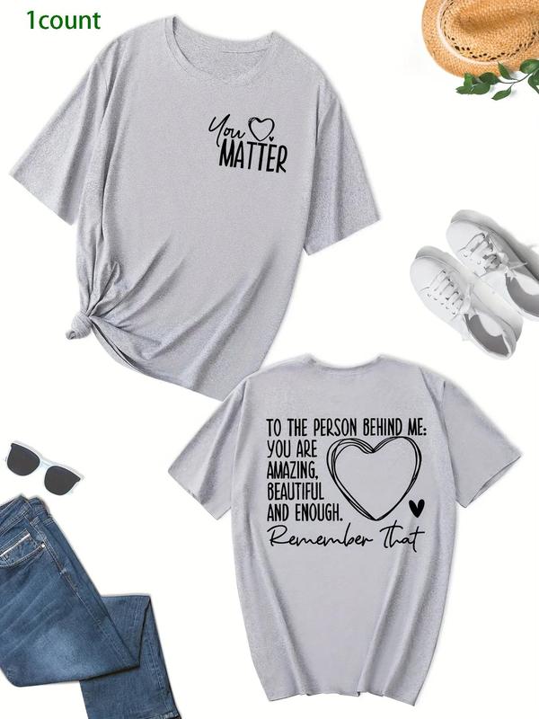 【Plus Size】Letter & Heart Print Drop Shoulder Tee, Casual Fashion Short Sleeve Round Neck T-Shirt for Summer, Women's Plus Clothing for Daily Wear, Tshirt 4