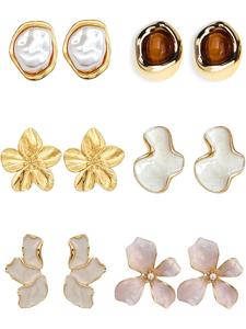 6 Pares de Aretes de Poste Elegantes con Flores Pastel Unicas Aretes Colgantes de Flores Esmalte Blanco Aretes de Poste Grandes Tendencia Joyería de Personalidad Aretes Grandes
