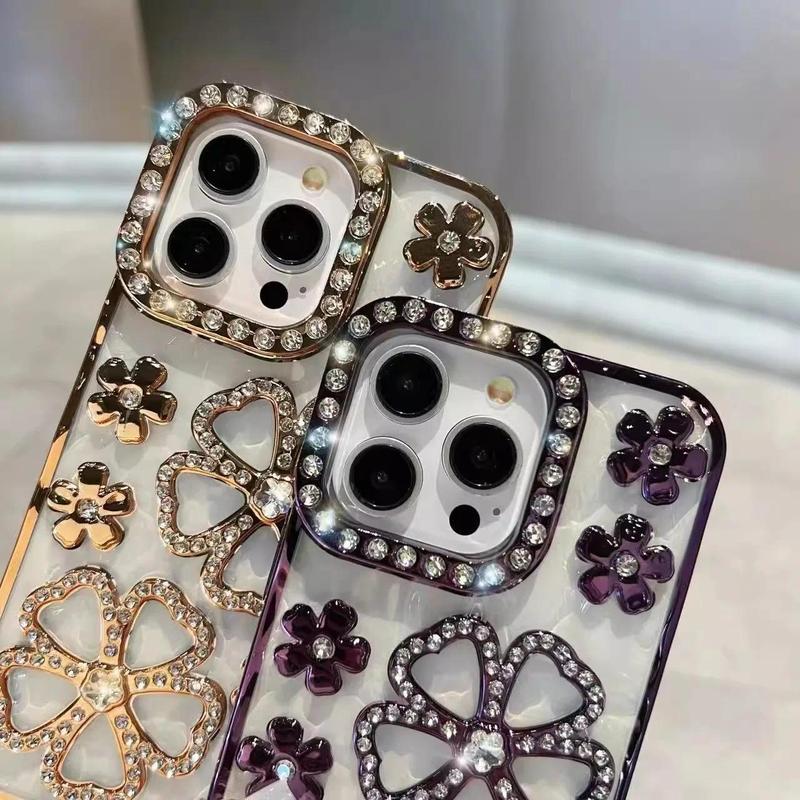 Ốp Hoa 3D, Kim Cương Lấp Lánh Sang Trọng, Dành Cho iPhone 16 Pro Max, 16 Plus, 14, 13, 12, 11, Ốp Mạ Trong Suốt, Dành Cho iPhone 15, Ốp Bảo Vệ 4