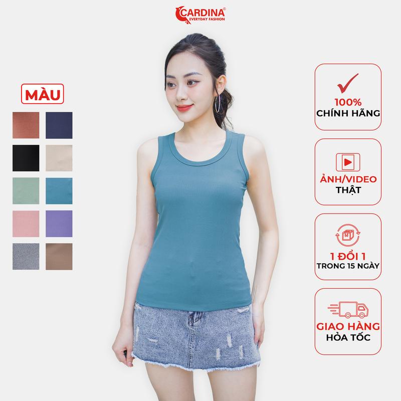 Áo Thun Nữ CARDINA Chất Tăm Lạnh Áo Sát Nách Cổ Tròn Thoáng Mát Cá Tính 3AF17 Top Kem Women Nhung