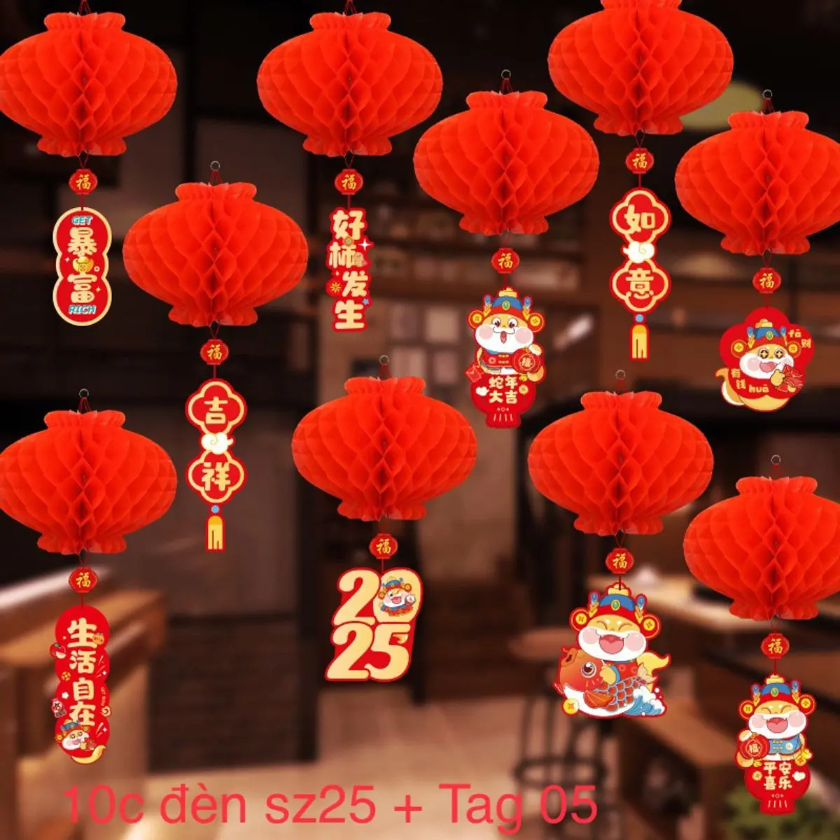 Set 10 Đèn Lồng Đỏ Size 25cm + Tag Treo Tết Trang Trí Năm Mới Đón Tài Lộc - Baoming decor