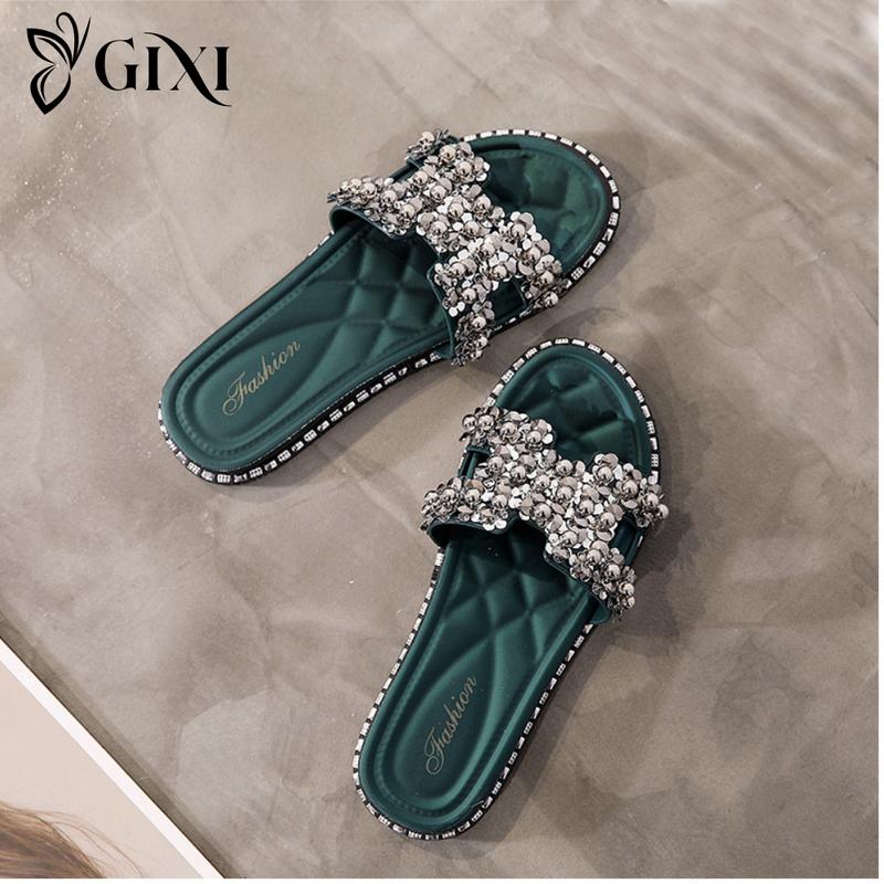 Dép nữ chữ H đế bệt, đính đá. Sandal bệt nữ siêu đẹp.