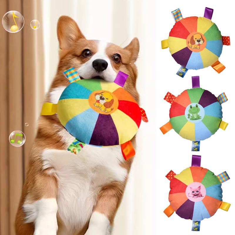 Interactive Flying Disc Dog Toy for Aggressive Chewers Training Decompress Bite Resistant Plush Handle Dog Toys with Bells Pet Supplies #463809 0