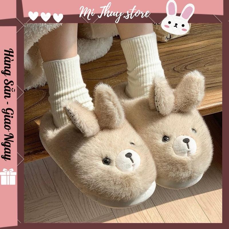    Chọn tăng size  Mi Thuy Store Dép bông dép nữ mẫu thỏ bông dễ thương đeo đi học đi chơi chống trơn trượt THỎ TAI CHẤM BI 