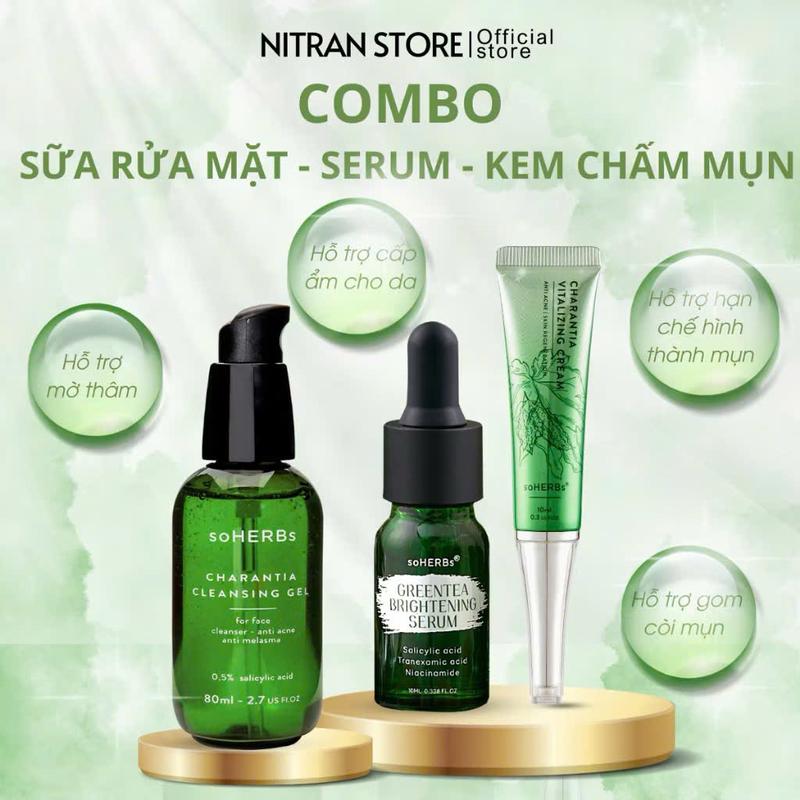 Combo 3 Sản Phẩm: Sửa Rửa Mặt, Serum Trà Xanh, Kem Dưỡng : Hỗ Trợ Giảm Mụn Giúp Da Sáng Skincare Làm Đẹp Da Nữ Chăm Da Đón Tết