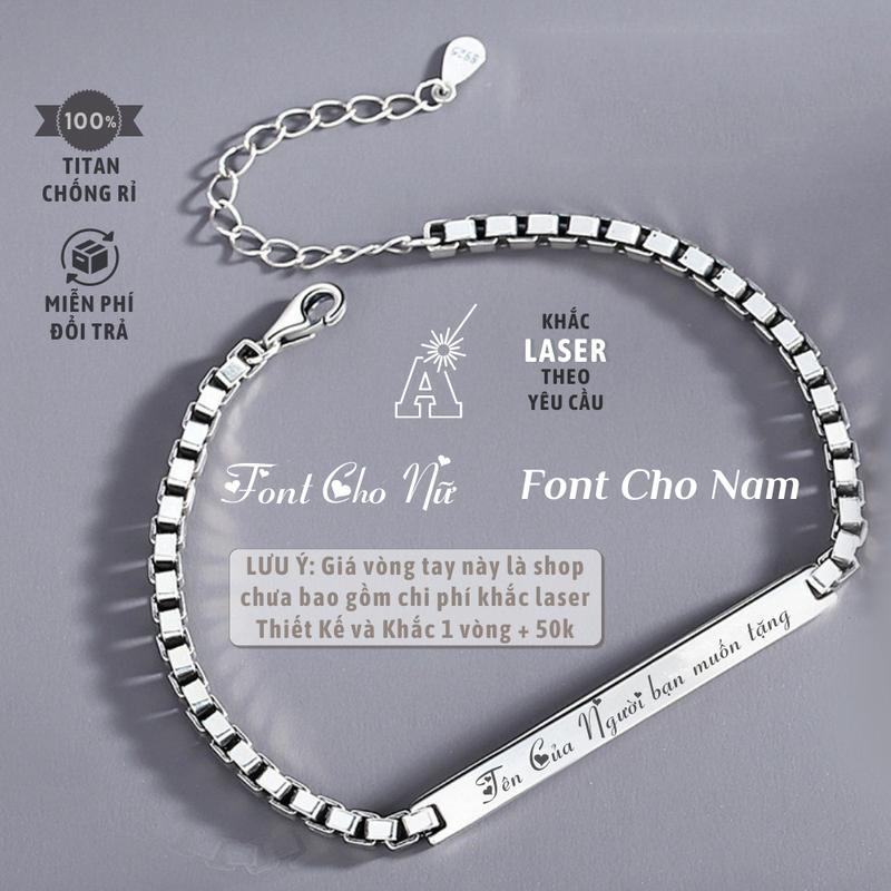 [Khắc tên] [Ghi Chú] Lắc  kèm tên cặp đôi vuông nam nữ Khắc Tên theo yêu cầu thuần Việt có sẵn không cần đợi, quà tặng tình yêu kèm hộp Titan Phụ Kiện - 1402 - Lễ tình nhân - Valentine vòng Hoa Lịch Pin vong tay tang nguoi yeu vòng  tay  cặp 4