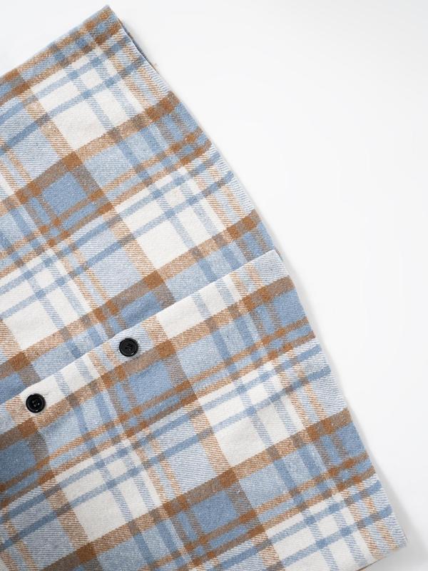 Women's Plaid Print Shirt, Casual Flap Pocket Collared Long Sleeve Top for Daily Wear, Ladies Clothes for All Seasons 5