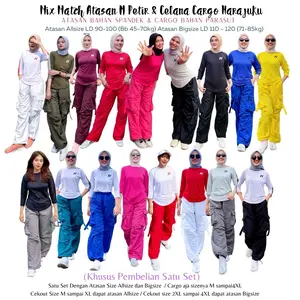 Mix Atasan N Petir dan Cargo Harajuku 16 Warna Mix Atasan bahan Spandek Polyster dan Celana Cargo Bahan Parasut Untuk Fitness Gym Poundfit Running Cycling