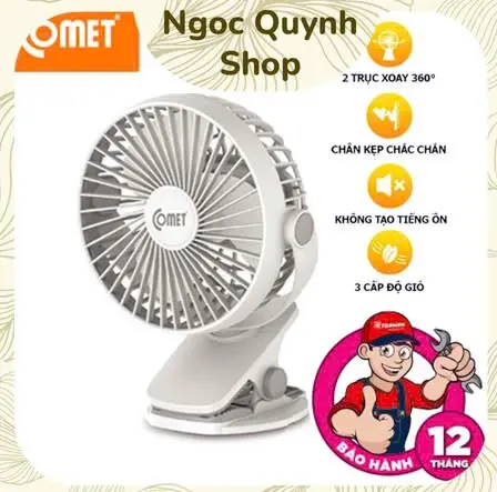 Quạt sạc đa năng mini Comet CRF0705 - Kẹp bàn - 3 tốc độ - Pin lithium-ion 3.7V 1800mAh - Thời gian sạc 6-8h - BH 12 tháng - QuạT, Fan