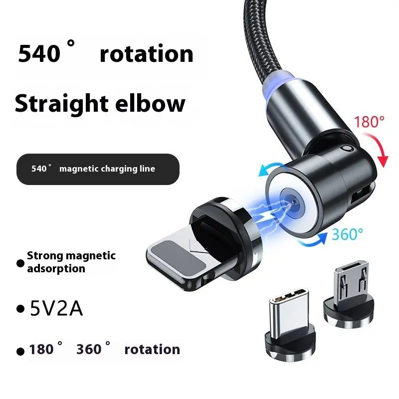 Creative 540 degree rotating magnetic cable three in one magnetic data cable 180 degree rotating data cable factory wholesale  Mobile Phone Accessories Aluminum Charging