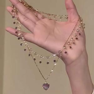 สร้อยคอหัวใจสีม่วง, สำหรับผู้หญิง, ดีไซน์ "เทพธิดาสีม่วง", ห่วงโซ่ซ้อน 2 ชั้น, สวยงามและหรูหรา, ขายร้อน, ใหม่ในปี 2024