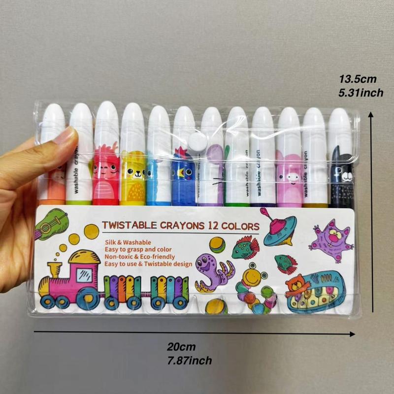 Cute Jumbo Crayons, 12pcs 12 Colors Non Toxic Twistable Crayons with Clear Bag, Washable Silky Crayons for Coloring Painting School Home Office,  School Supplies 1