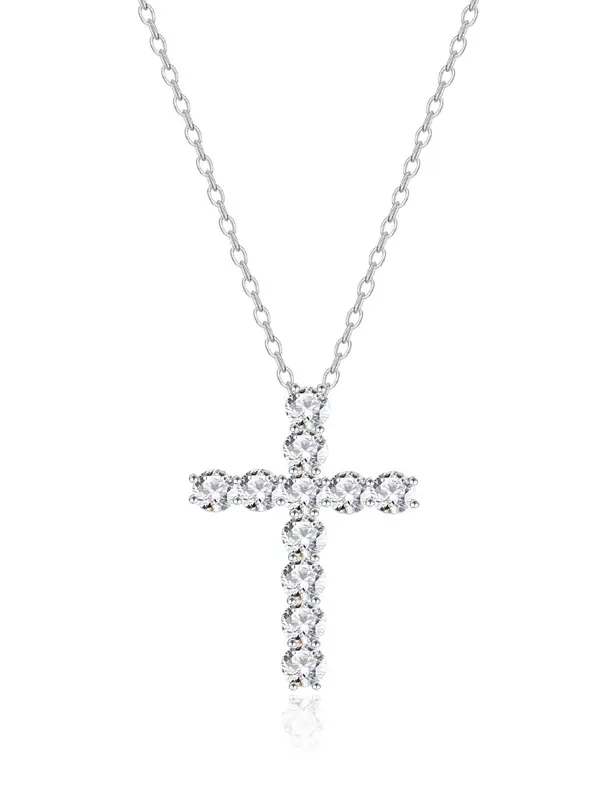 Rhinestone Decorated Cross Pendant Necklace for Women & Girls, Fashion Jewelry for Party, Daily Clothing Decor, Trendy All-match & Exquisite Jewelry for Birthday Gift 0